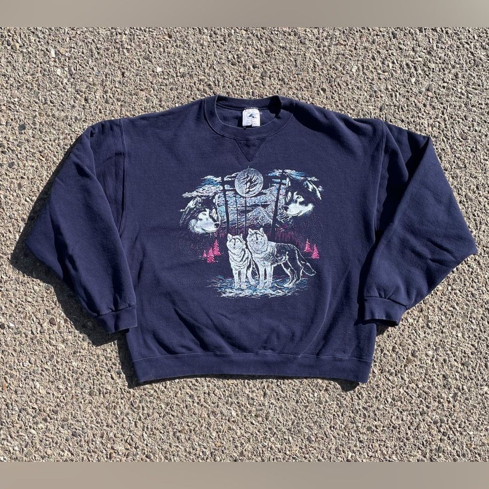 Wolves Wolf Vtg 1990s Delta Crewneck Sweatshirt Men’s Size (XL) - Picture 2 of 9
